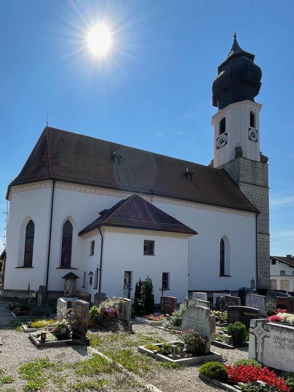 Die Kirchengebäude aus der Perspektive des Maxl. Aktuell fotografiert (2024/2025)