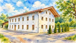 Haus der Dorfgemeinschaft in Vachendorf, als Aquarell