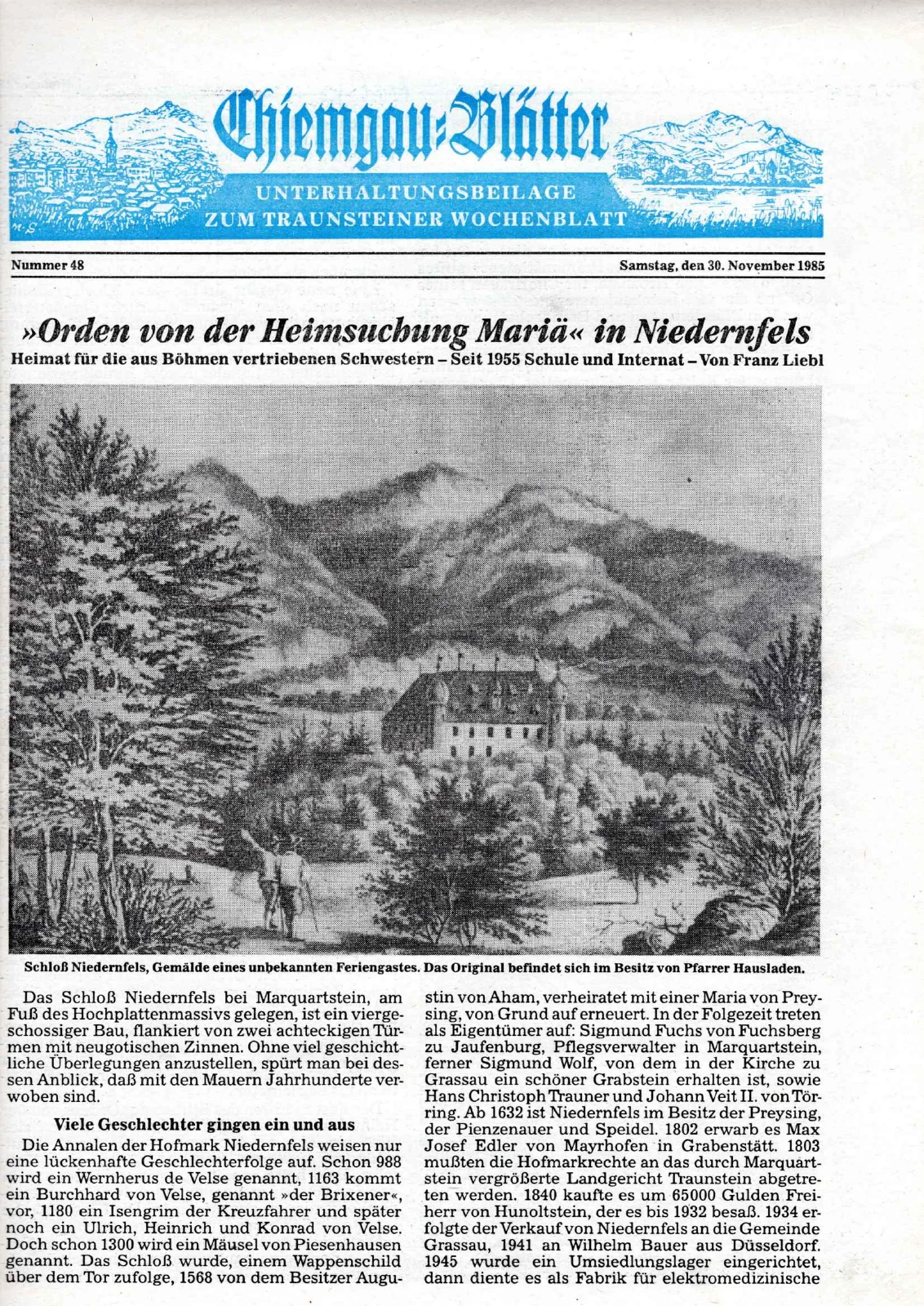 »Orden von der Heimsuchung Mariä« in Niedernfels – Scanseite 1 von 4