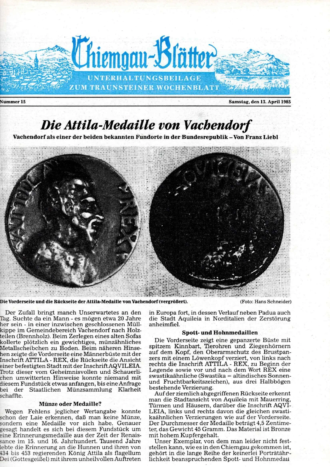 Die Attila-Medaille von Vachendorf – Scanseite 1 von 2