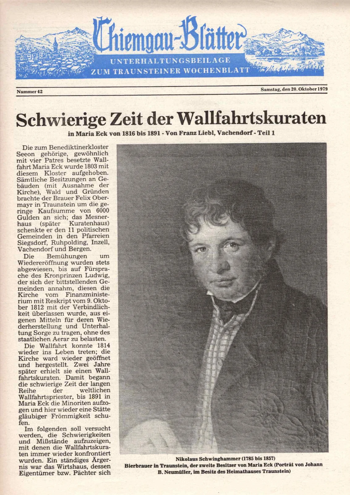 Schwierige Zeit der Wallfahrtskuraten in Maria Eck von 1816 bis 1891 – Teil 1 – Scanseite 1 von 3
