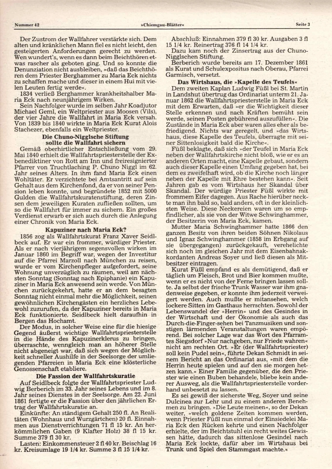 Schwierige Zeit der Wallfahrtskuraten in Maria Eck von 1816 bis 1891 – Teil 1 – Scanseite 3 von 3