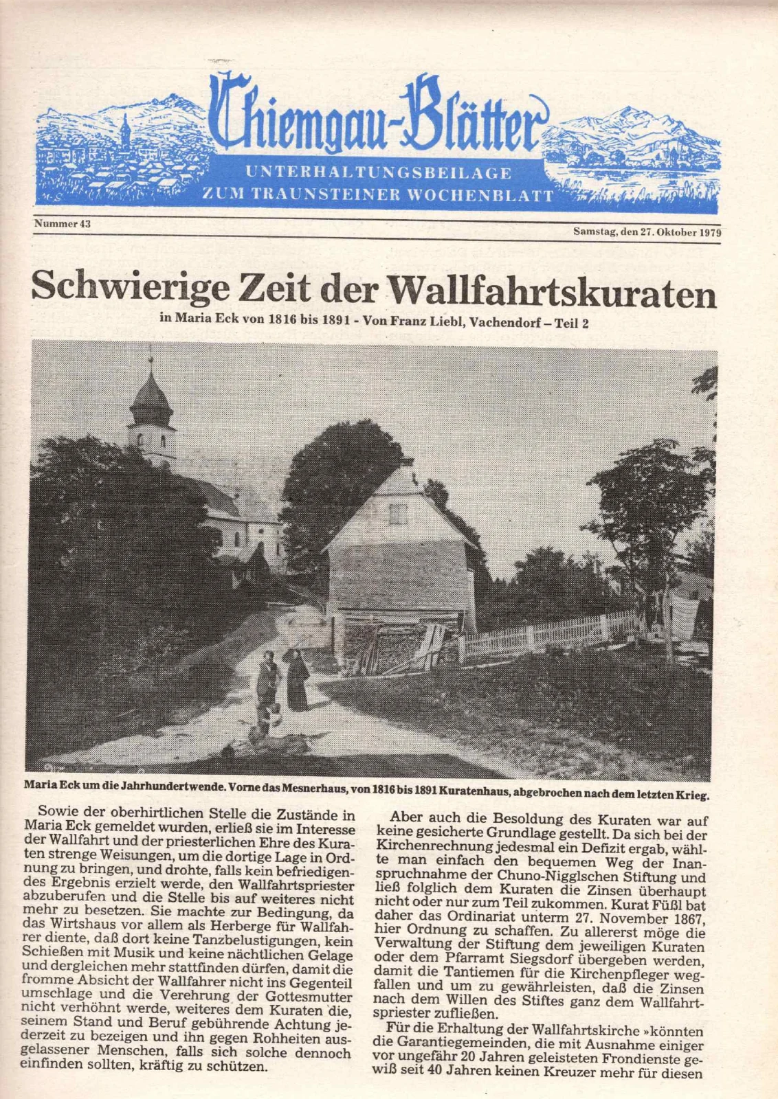 Schwierige Zeit der Wallfahrtskuraten in Maria Eck von 1816 bis 1891 – Teil 2 – Scanseite 1 von 4