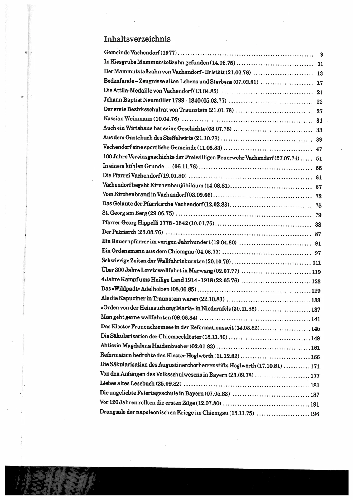 Beiträge zur Heimatgeschichte – Inhaltsverzeichnis, erste Seite