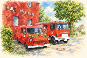 Aquarellmotiv für Freiwillige Feuerwehr Vachendorf
