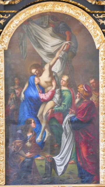 Das von Kunstfachleuten am höchsten eingeschätze Bild in der Kirche von Johann Baptist Neumüller ziert nur in der Fastenzeit den Hochaltar. Kreuzabnahme von J.B. Neumüller